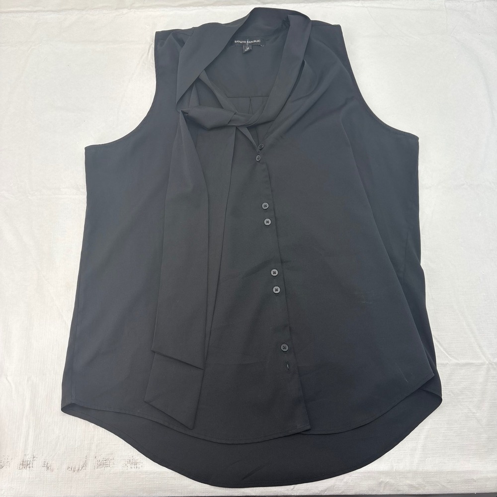Banana Republic Womens Black Sleeveless Tie Neck Button Down Blouse Size M